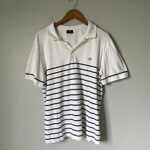 Green Label Polo Shirt White Blue Striped 100% Cotton Golf Athletic Men's Large